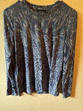 Simply Vera Vera Wang Navy and Gray Patterned Long Sleeve Top